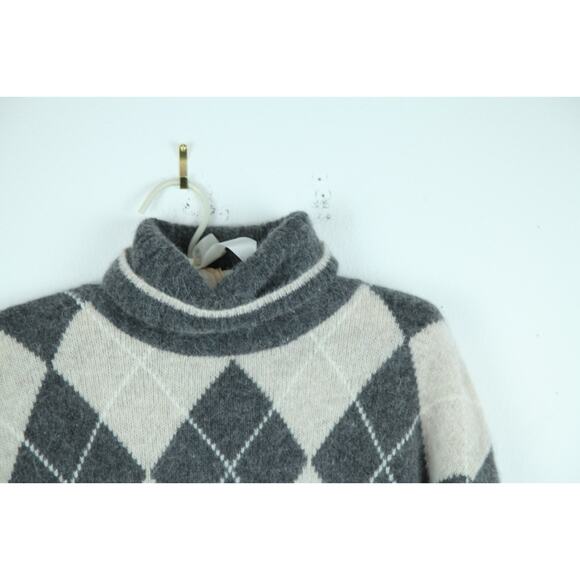 Vintage Medium Sweater Argyle Turtleneck Quiet Luxury Academia Preppy Angora 90s - Picture 2 of 9